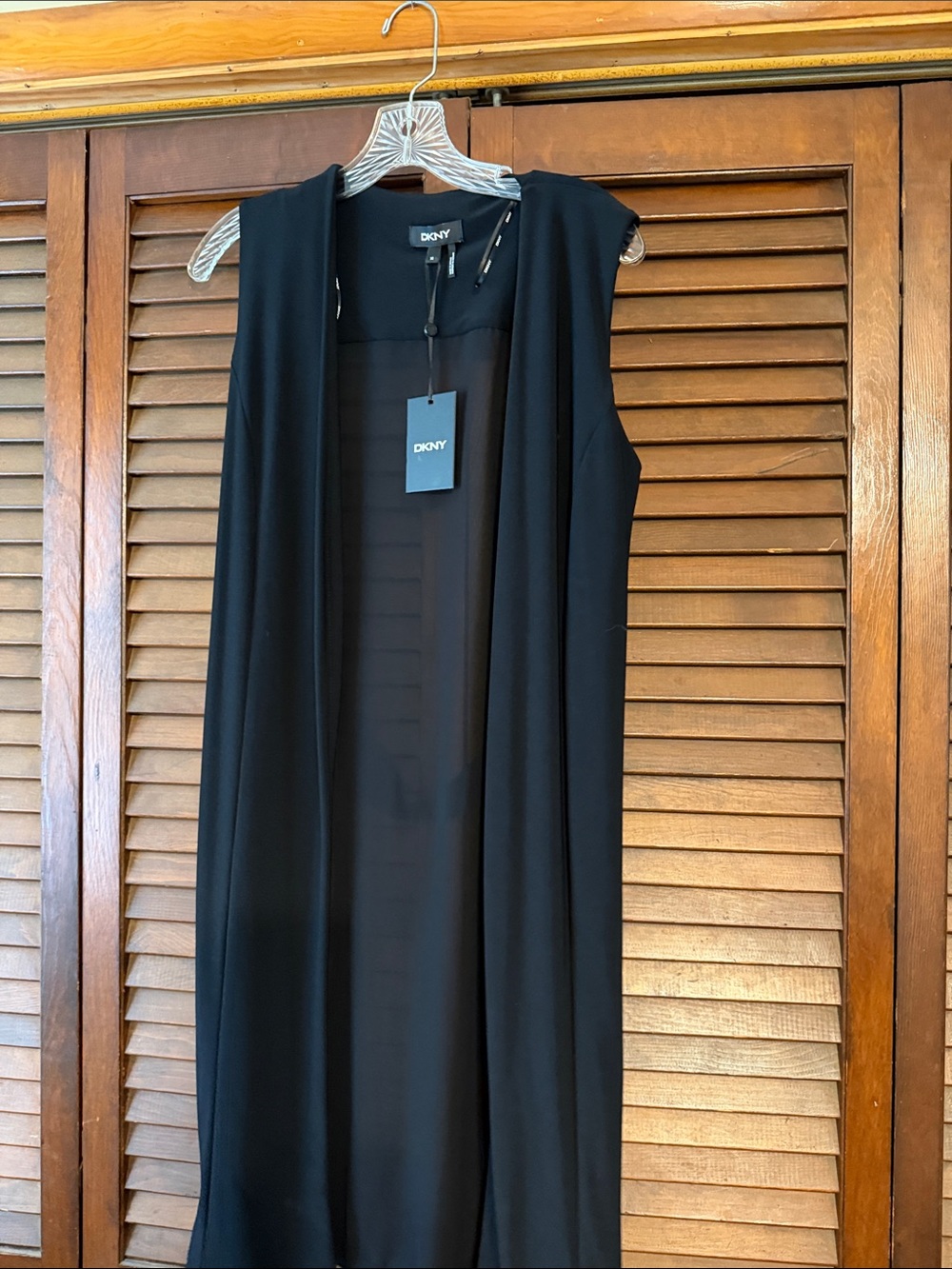 DKNY Black Sleeveless Long Open Duster